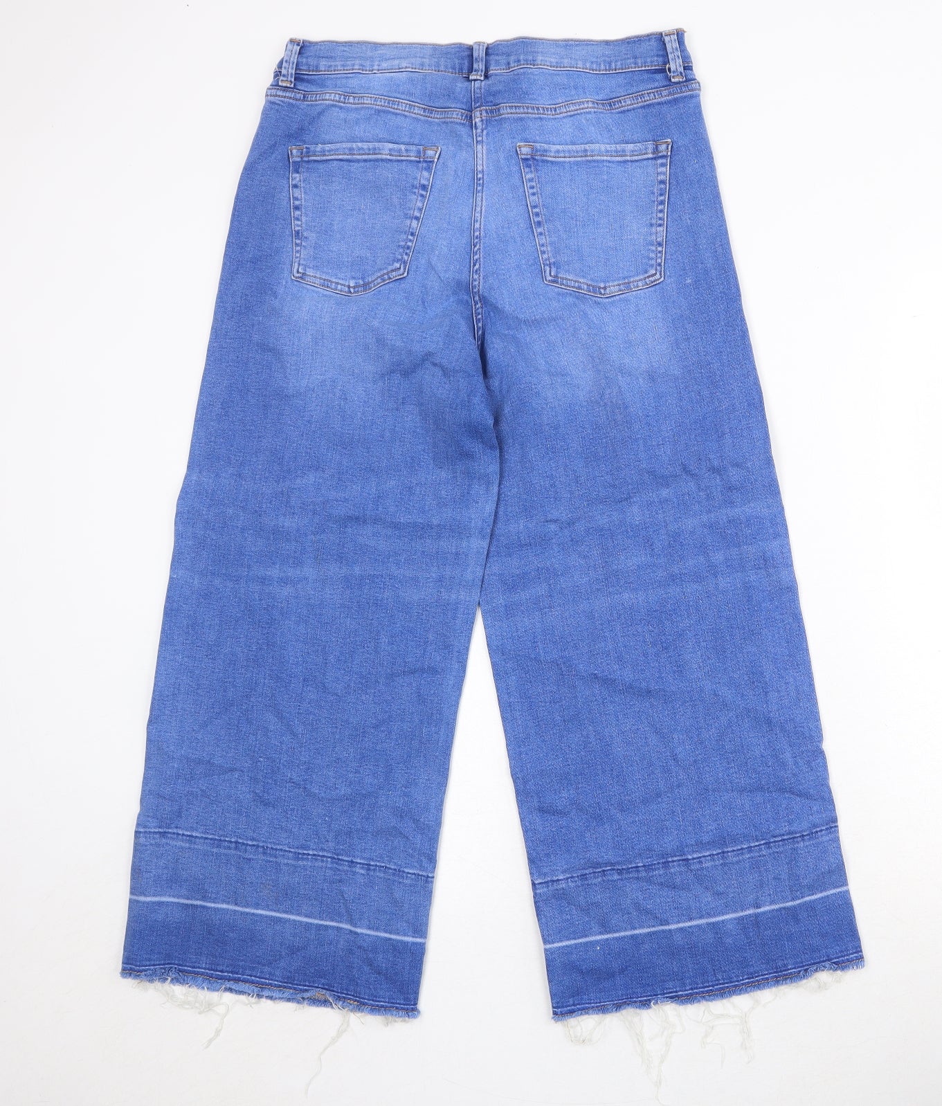 NEXT Womens Blue Cotton Wide-Leg Jeans Size 12 Regular Zip