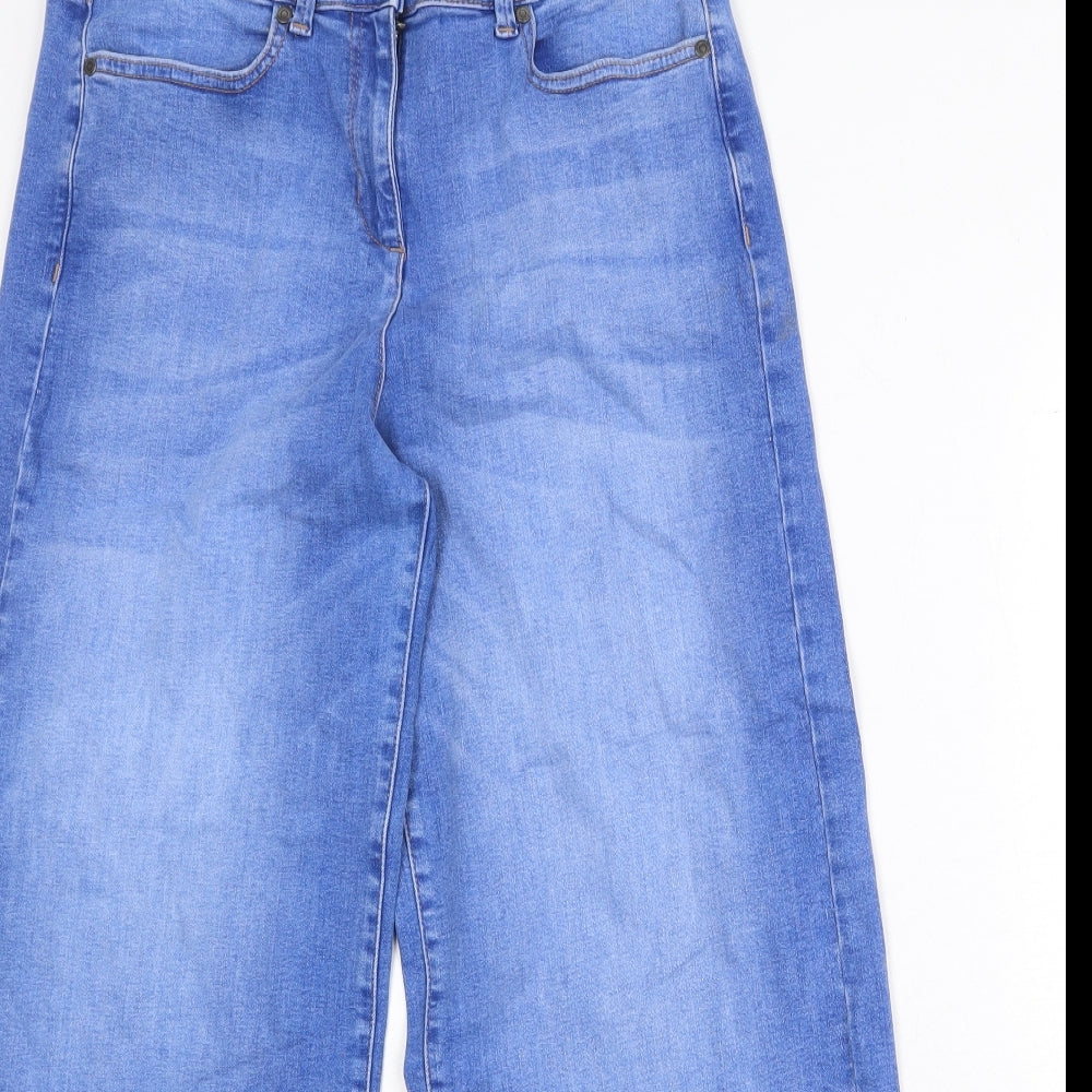 NEXT Womens Blue Cotton Wide-Leg Jeans Size 12 Regular Zip