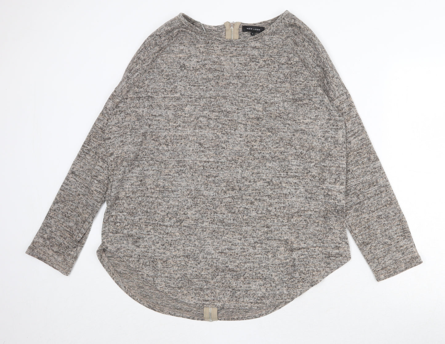 New Look Womens Beige Round Neck Geometric Polyester Pullover Jumper Size L