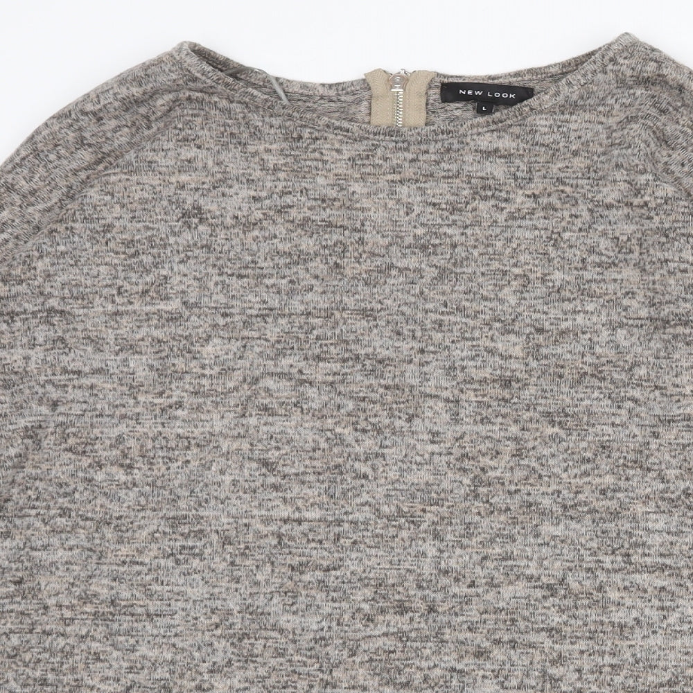 New Look Womens Beige Round Neck Geometric Polyester Pullover Jumper Size L