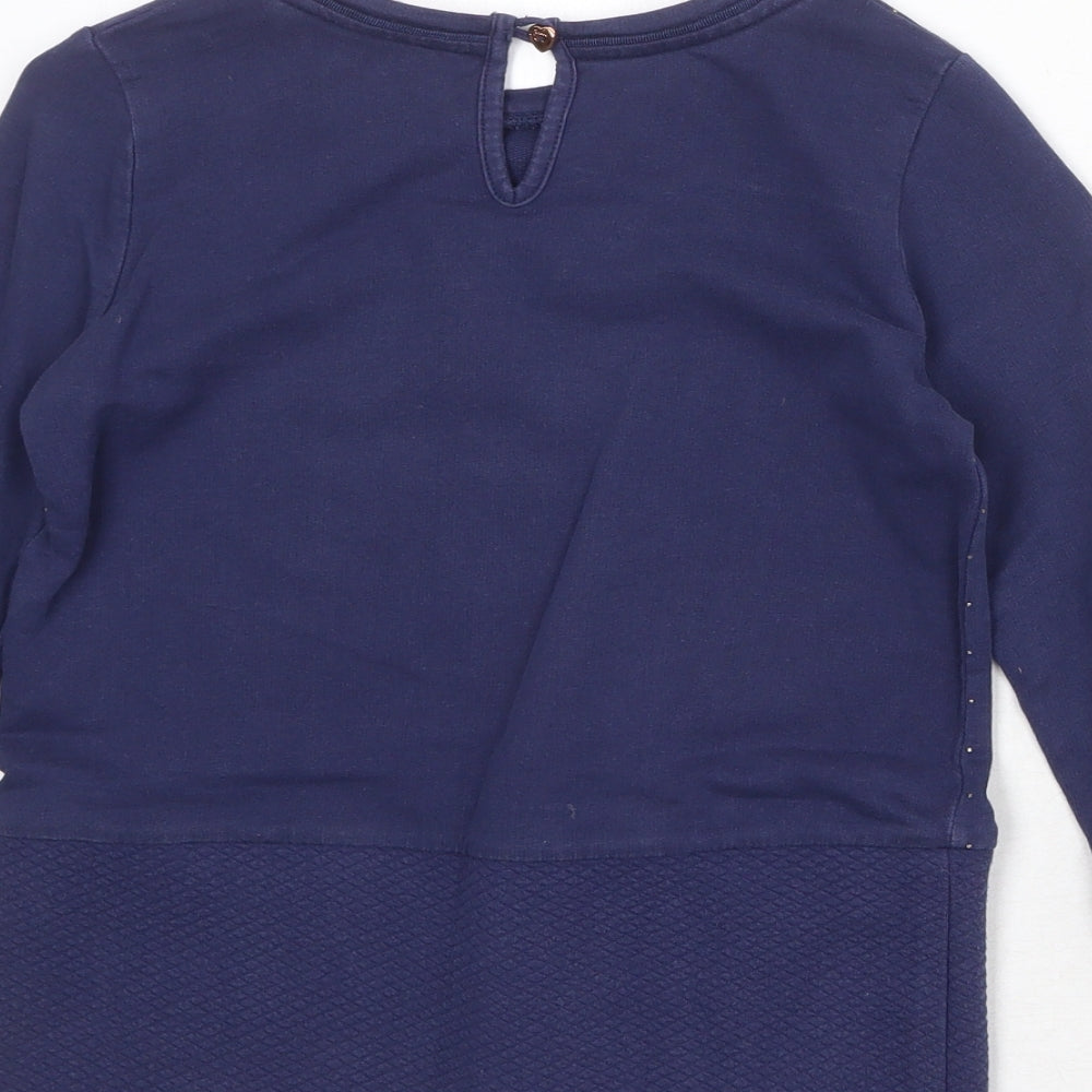Ted Baker Girls Blue Polka Dot 100% Cotton Pullover Sweatshirt Size 6-7 Years Button