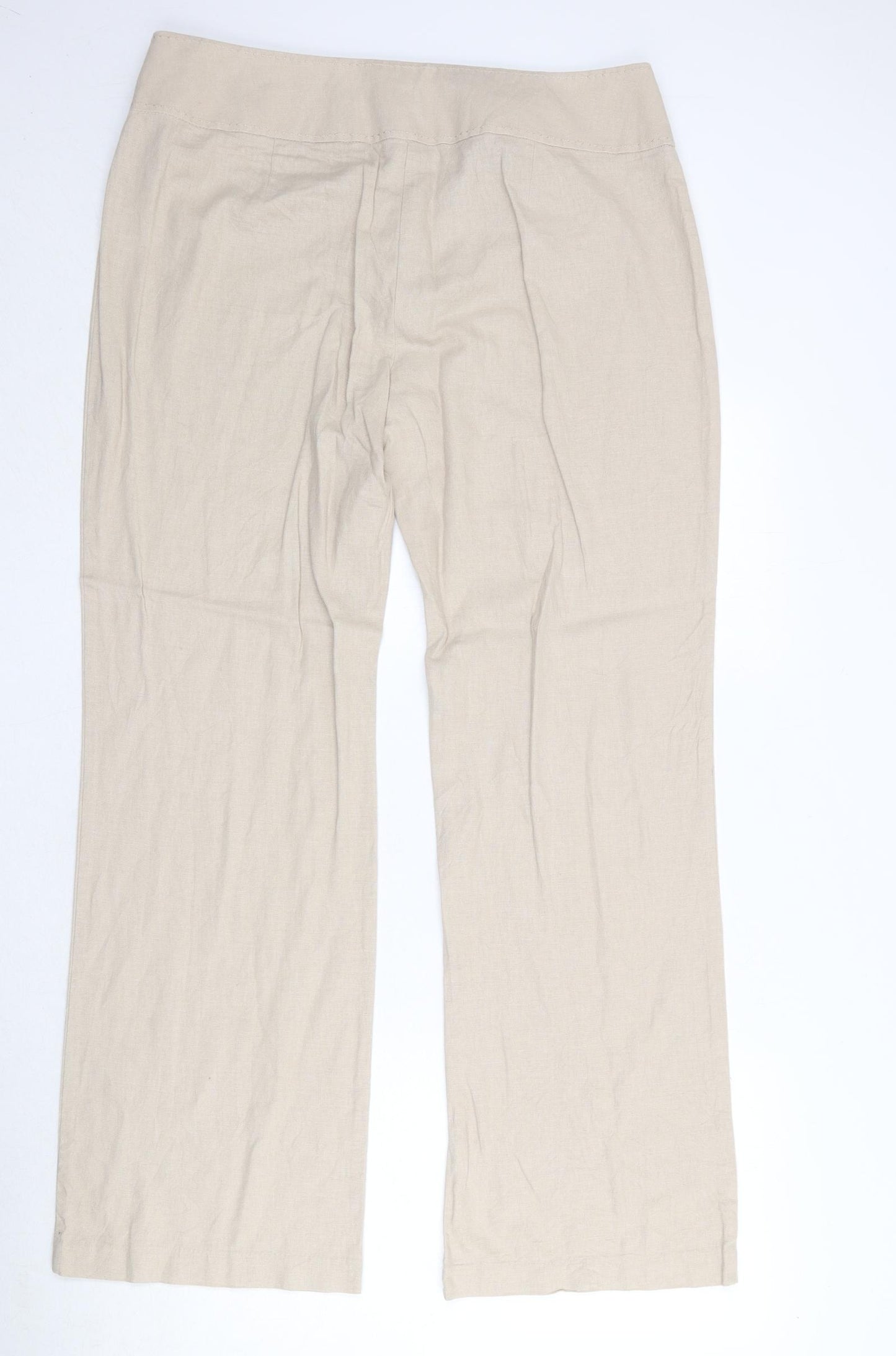 Marks and Spencer Womens Beige Linen Trousers Size 16 Regular Zip