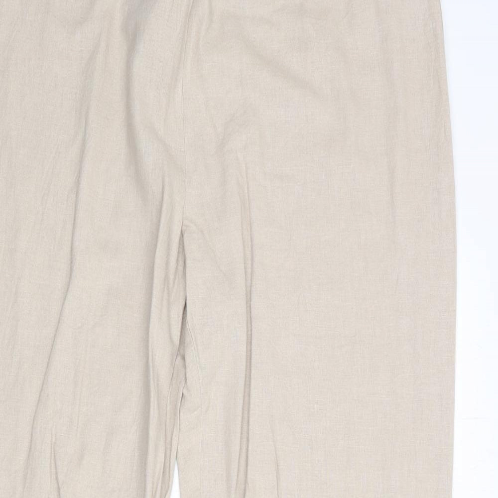 Marks and Spencer Womens Beige Linen Trousers Size 16 Regular Zip