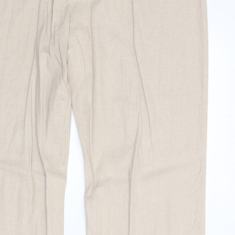 Marks and Spencer Womens Beige Linen Trousers Size 16 Regular Zip