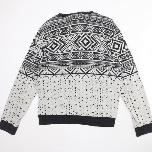 Topshop Mens Grey Fair Isle Cotton Pullover Sweatshirt Size L