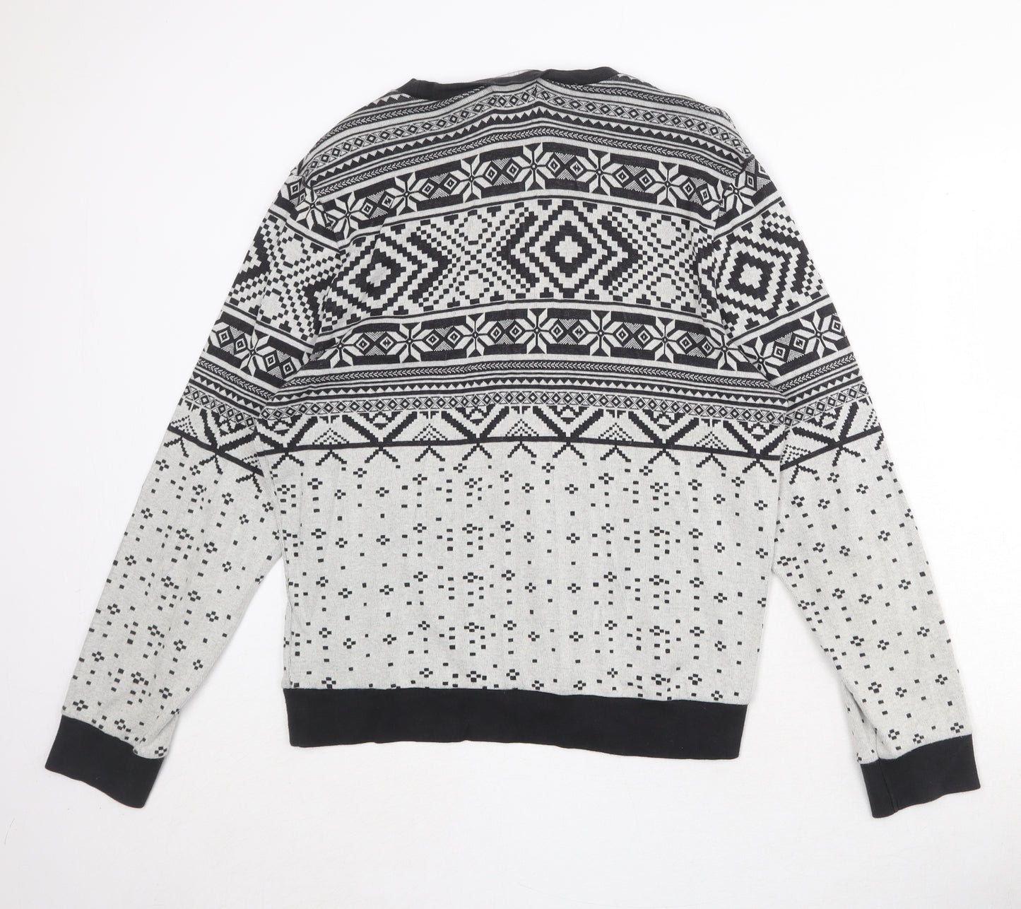 Topshop Mens Grey Fair Isle Cotton Pullover Sweatshirt Size L
