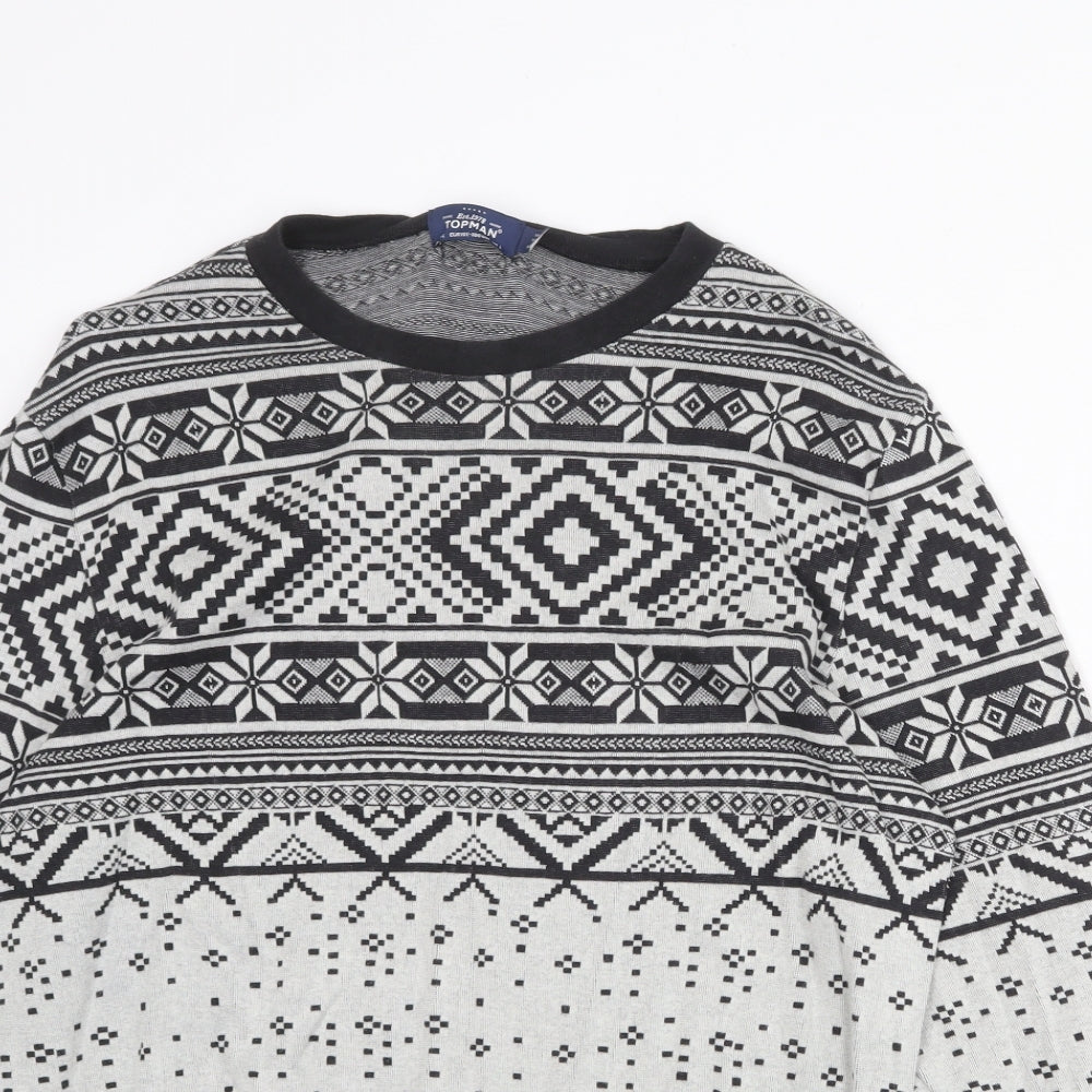 Topshop Mens Grey Fair Isle Cotton Pullover Sweatshirt Size L