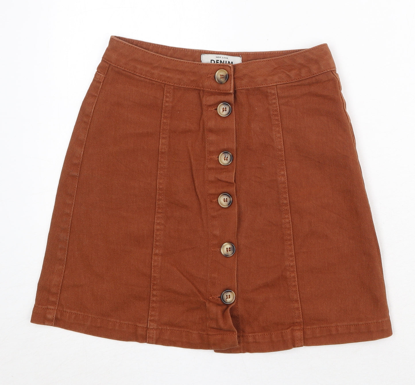 New Look Womens Brown Cotton A-Line Skirt Size 6 Button