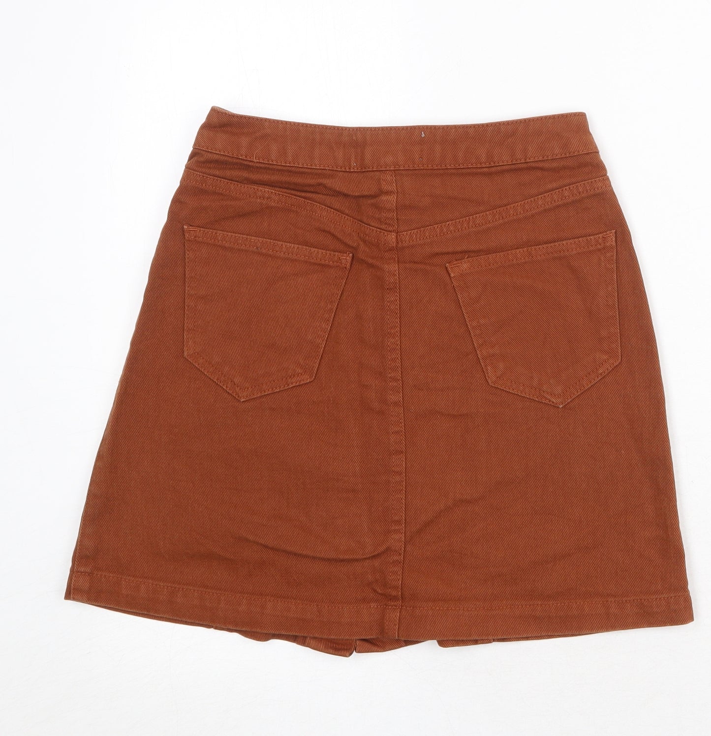 New Look Womens Brown Cotton A-Line Skirt Size 6 Button