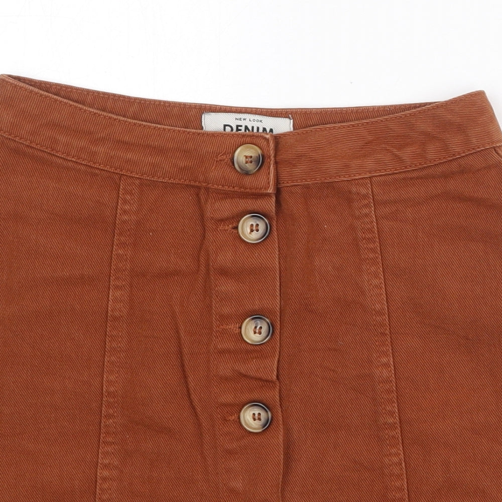 New Look Womens Brown Cotton A-Line Skirt Size 6 Button