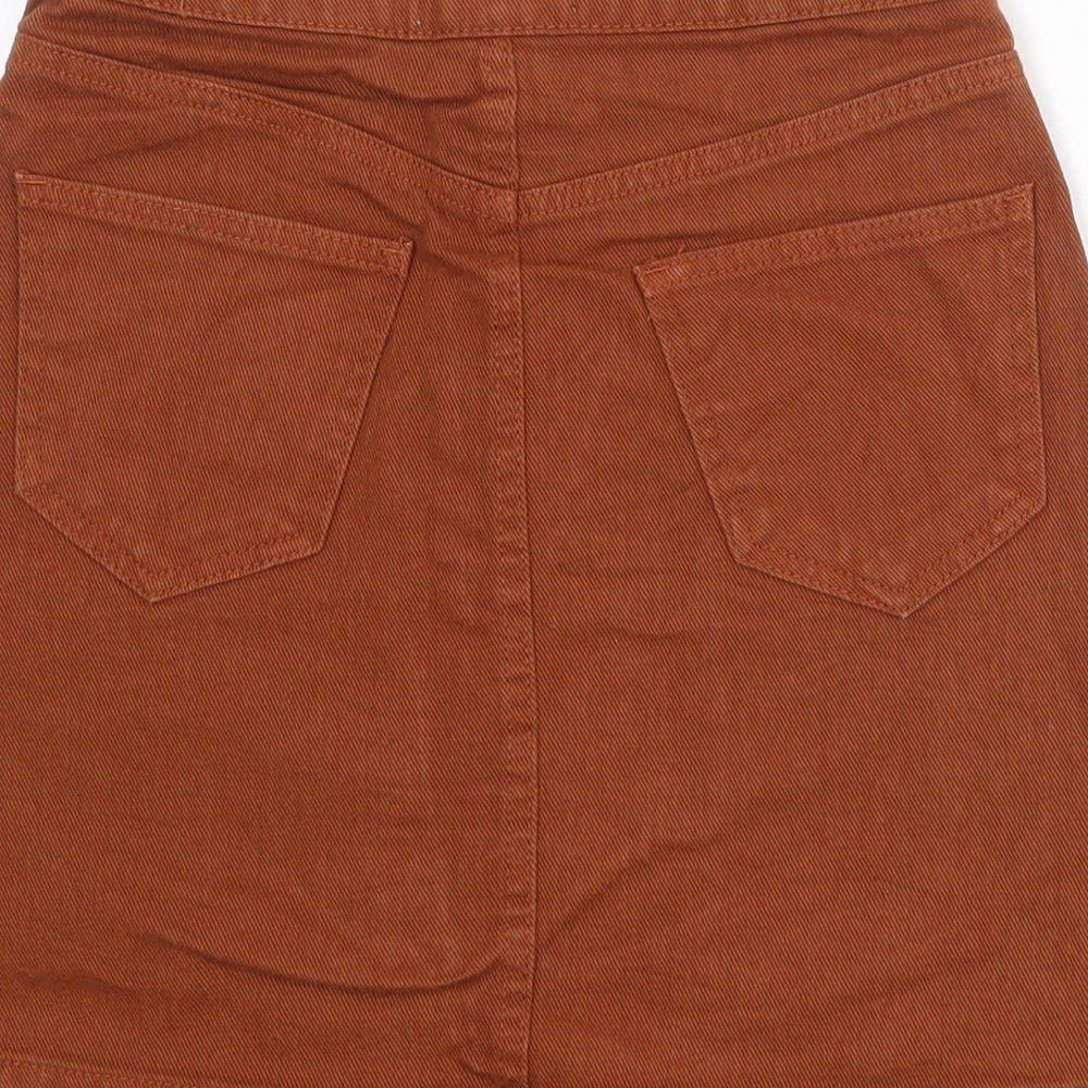 New Look Womens Brown Cotton A-Line Skirt Size 6 Button