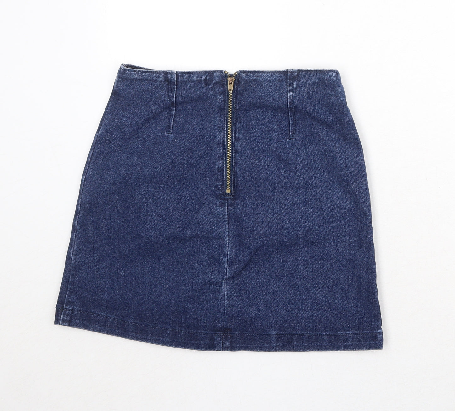 FOREVER 21 Womens Blue Cotton Mini Skirt Size S Zip