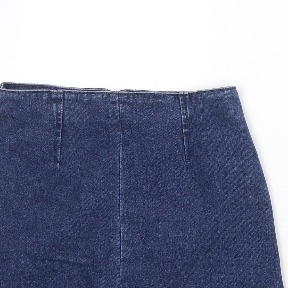 FOREVER 21 Womens Blue Cotton Mini Skirt Size S Zip