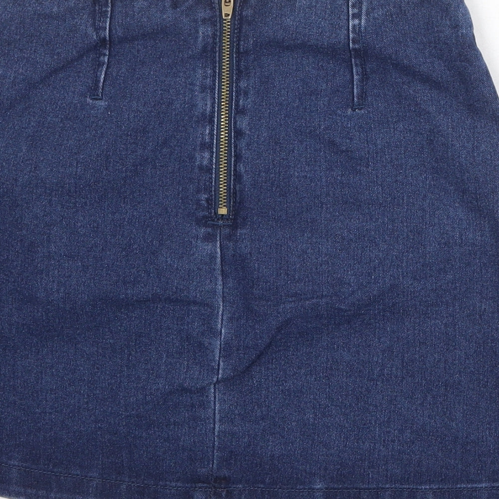 FOREVER 21 Womens Blue Cotton Mini Skirt Size S Zip
