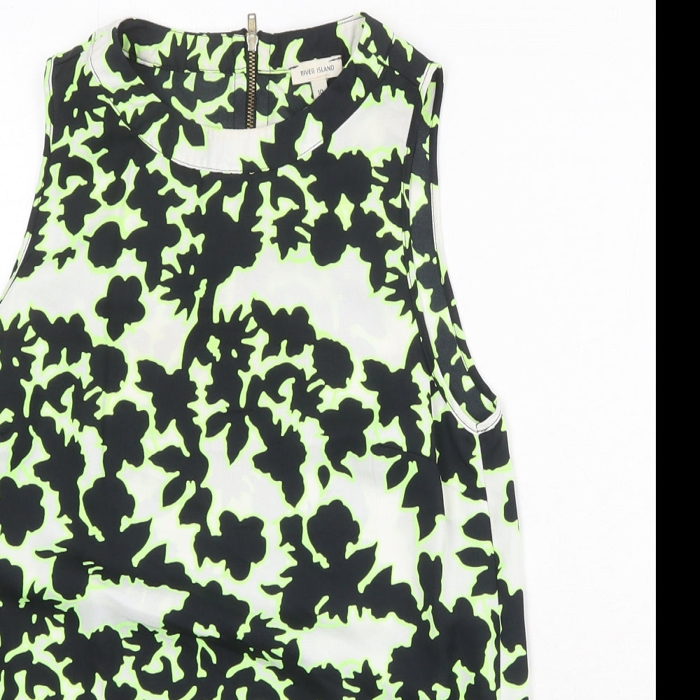 River Island Womens Black Geometric Polyester Basic Blouse Size 10 Boat Neck