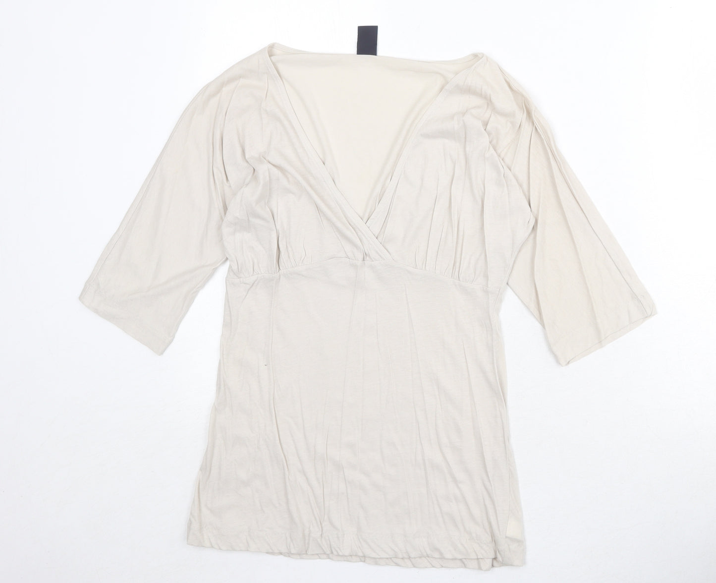 Gap Womens Beige 100% Cotton Basic Blouse Size M V-Neck - Wrap Front Detail