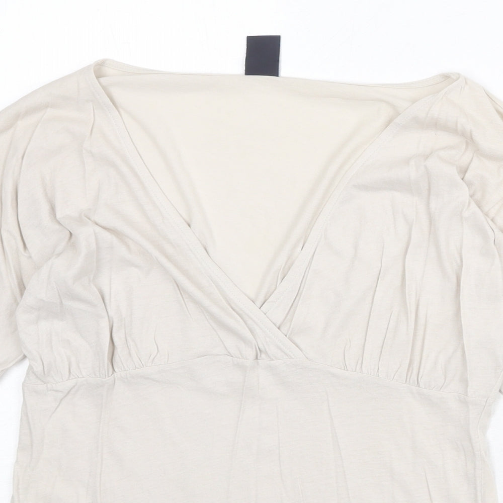 Gap Womens Beige 100% Cotton Basic Blouse Size M V-Neck - Wrap Front Detail
