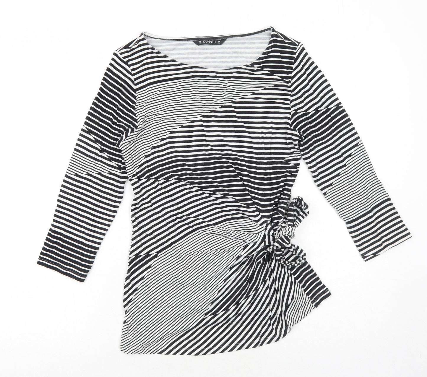 Dunnes Stores Womens Black Geometric Viscose Basic T-Shirt Size 10 Boat Neck