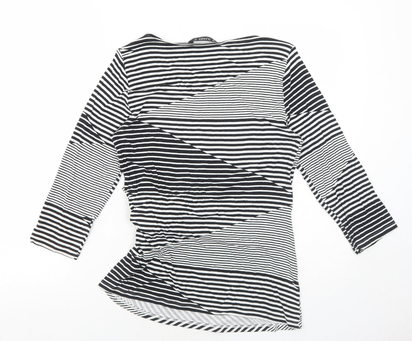 Dunnes Stores Womens Black Geometric Viscose Basic T-Shirt Size 10 Boat Neck