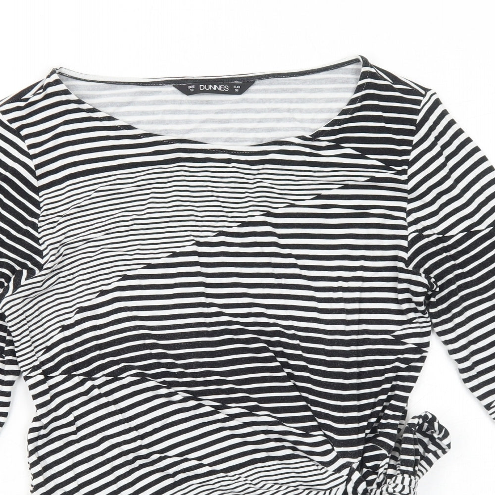 Dunnes Stores Womens Black Geometric Viscose Basic T-Shirt Size 10 Boat Neck