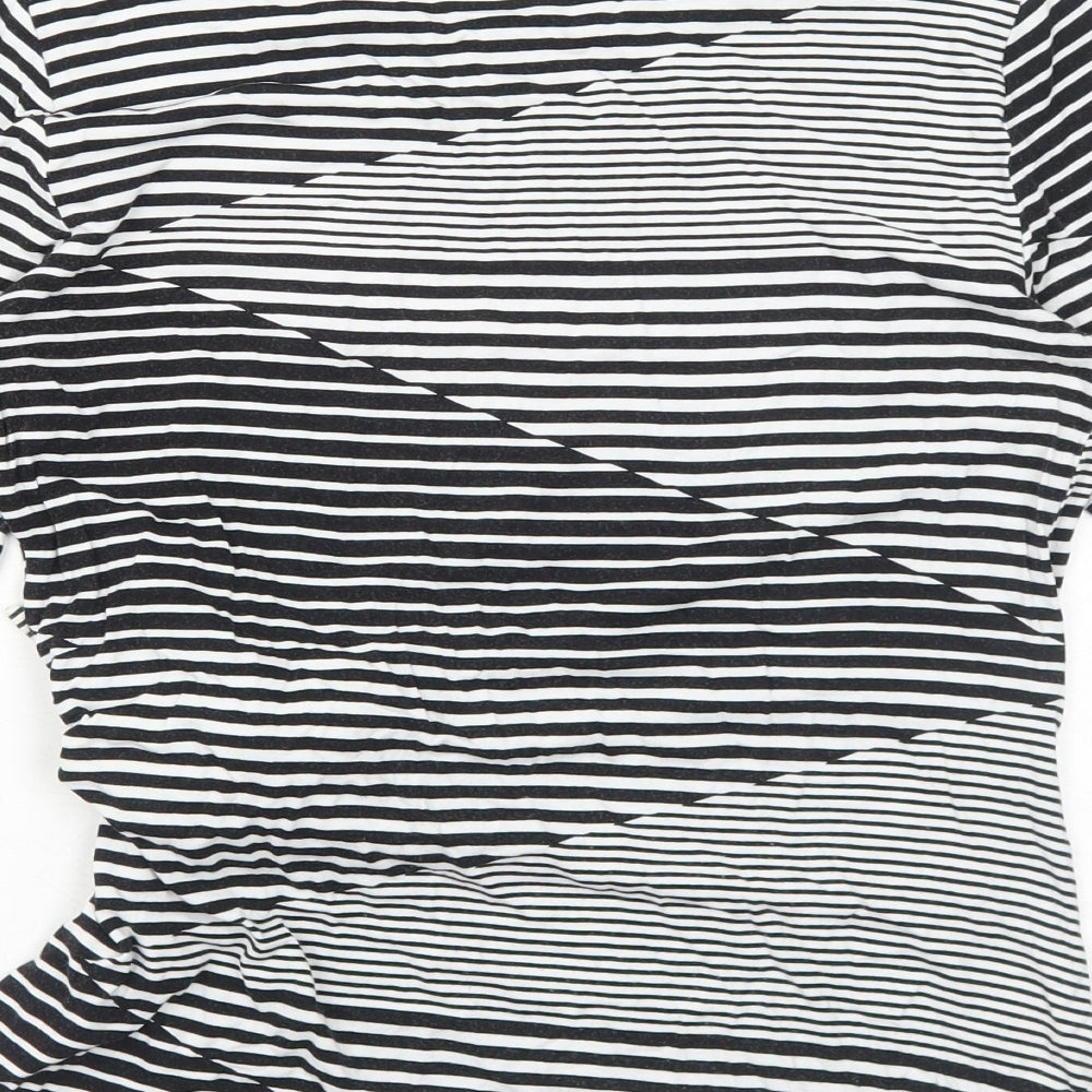 Dunnes Stores Womens Black Geometric Viscose Basic T-Shirt Size 10 Boat Neck