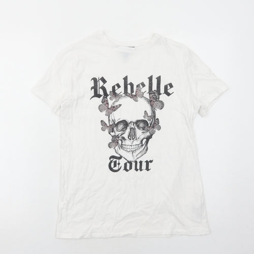New Look Womens White Cotton Basic T-Shirt Size 8 Round Neck - Rebelle Tour