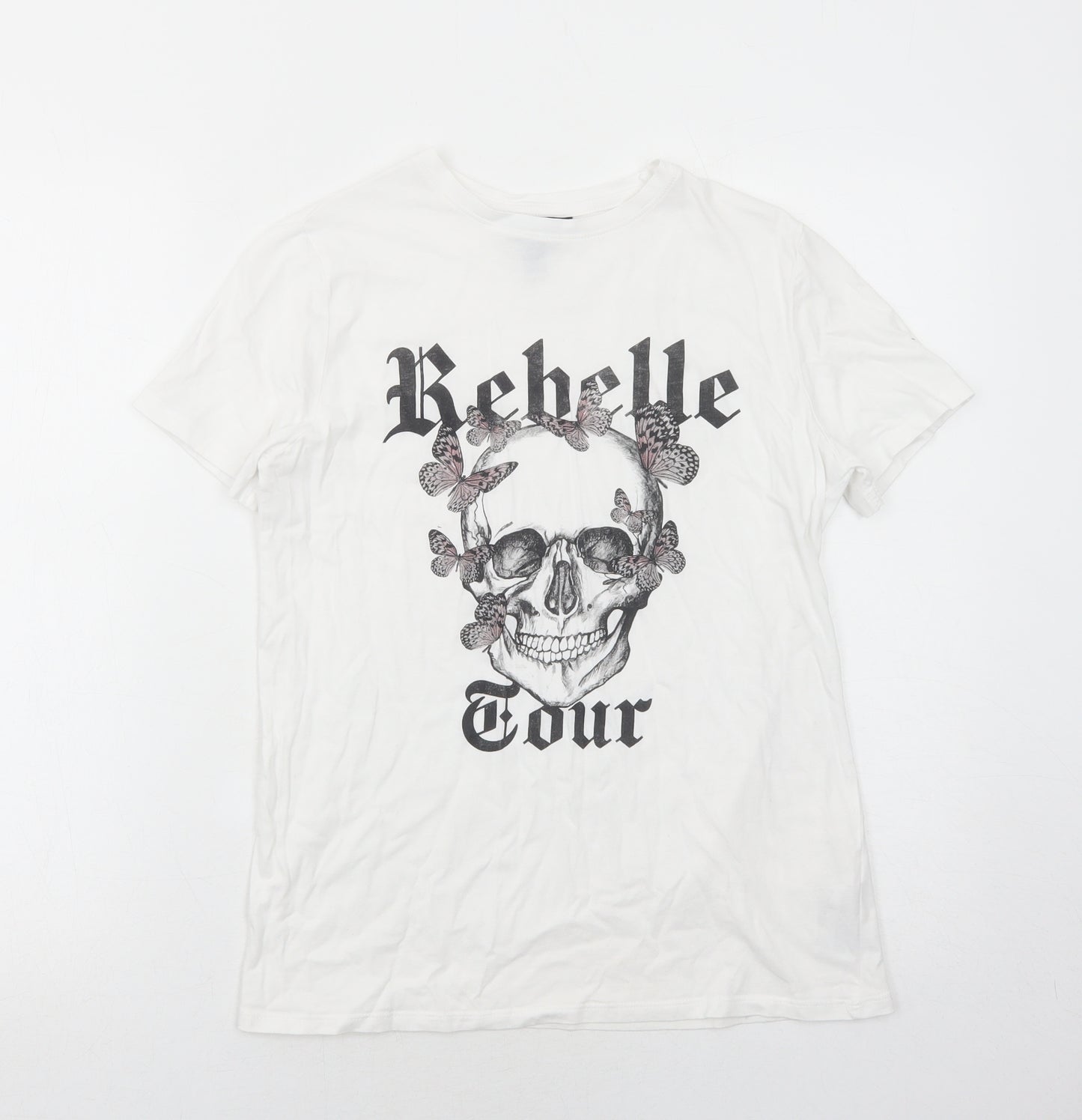 New Look Womens White Cotton Basic T-Shirt Size 8 Round Neck - Rebelle Tour
