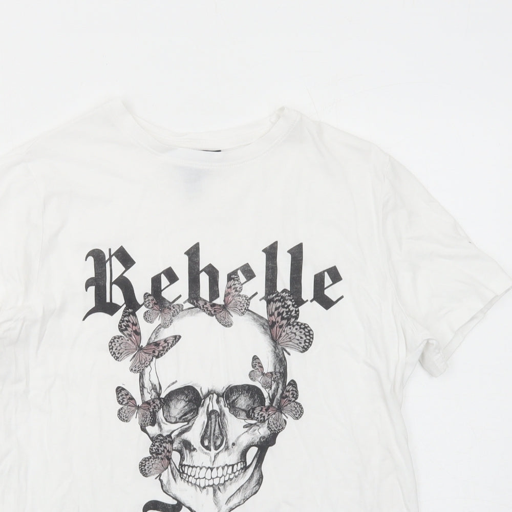 New Look Womens White Cotton Basic T-Shirt Size 8 Round Neck - Rebelle Tour
