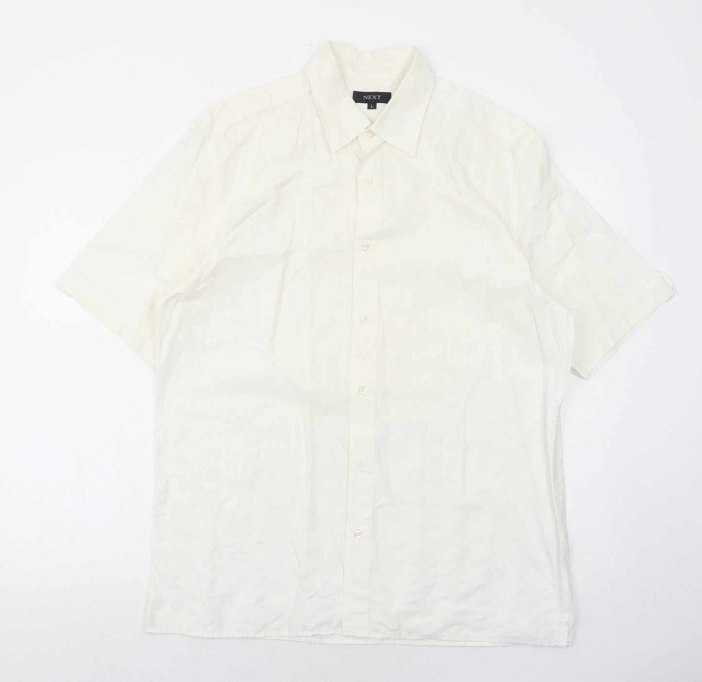 NEXT Mens Ivory Cotton Button-Up Size L Collared Button