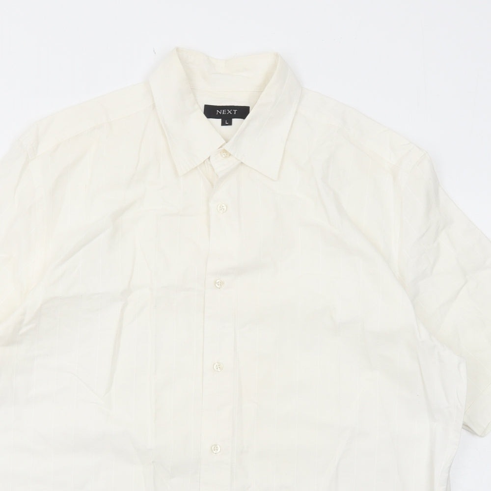 NEXT Mens Ivory Cotton Button-Up Size L Collared Button