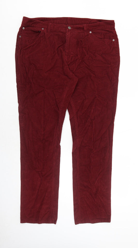 John Lewis Mens Red Cotton Trousers Size 38 in Regular Zip