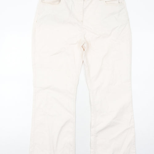 Per Una Womens White Cotton Bootcut Jeans Size 14 Regular Zip