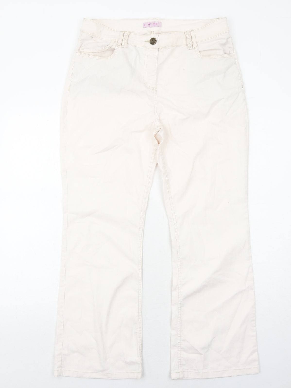 Per Una Womens White Cotton Bootcut Jeans Size 14 Regular Zip