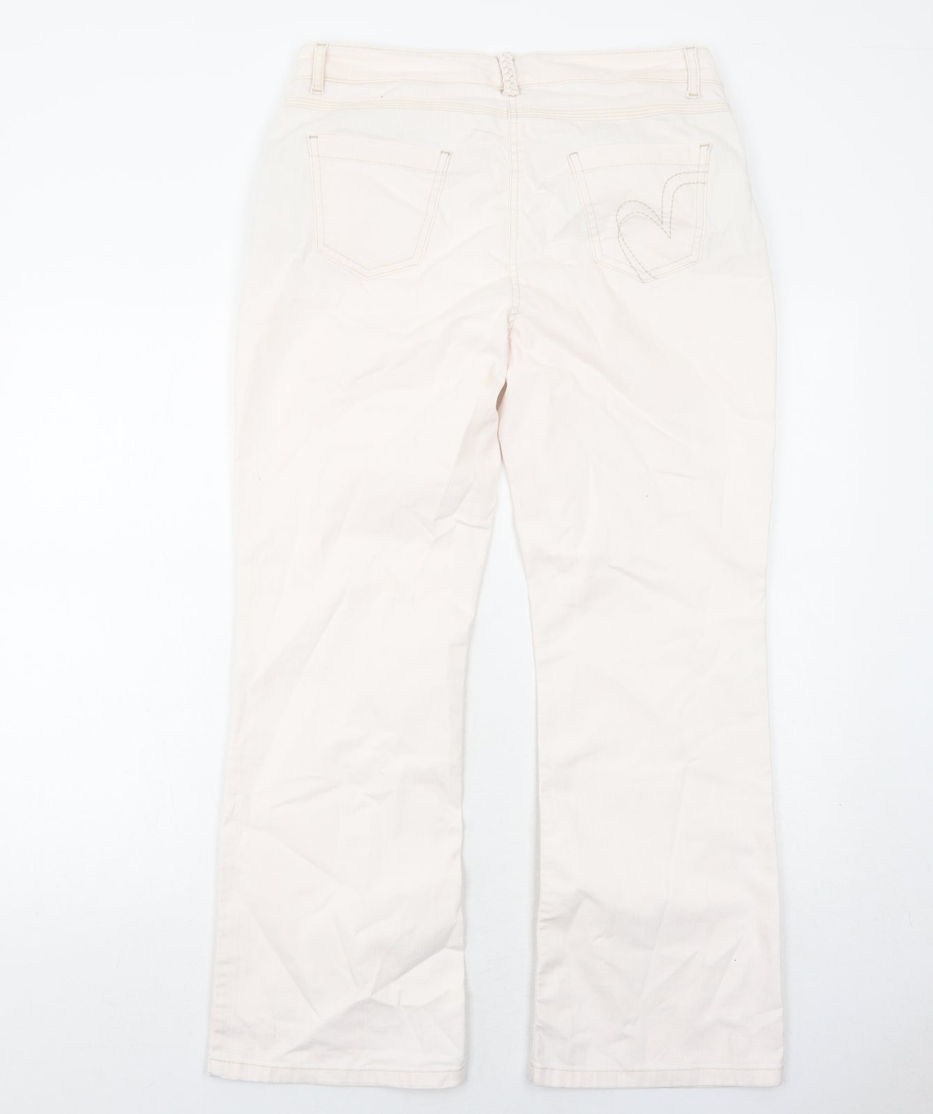 Per Una Womens White Cotton Bootcut Jeans Size 14 Regular Zip