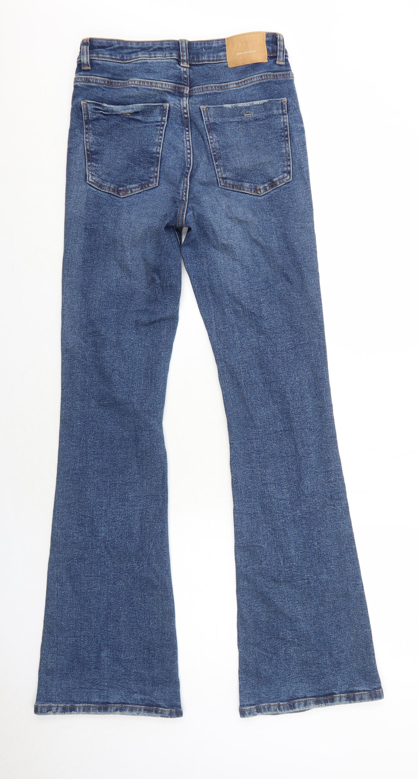 Zara Womens Blue Cotton Bootcut Jeans Size 10 Regular Zip