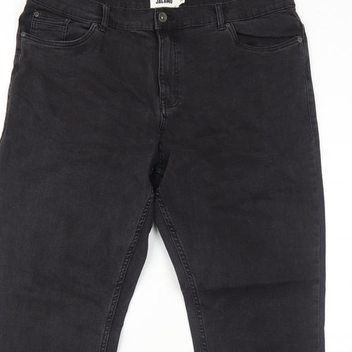 Jacamo Mens Black Cotton Straight Jeans Size 42 in Regular Zip