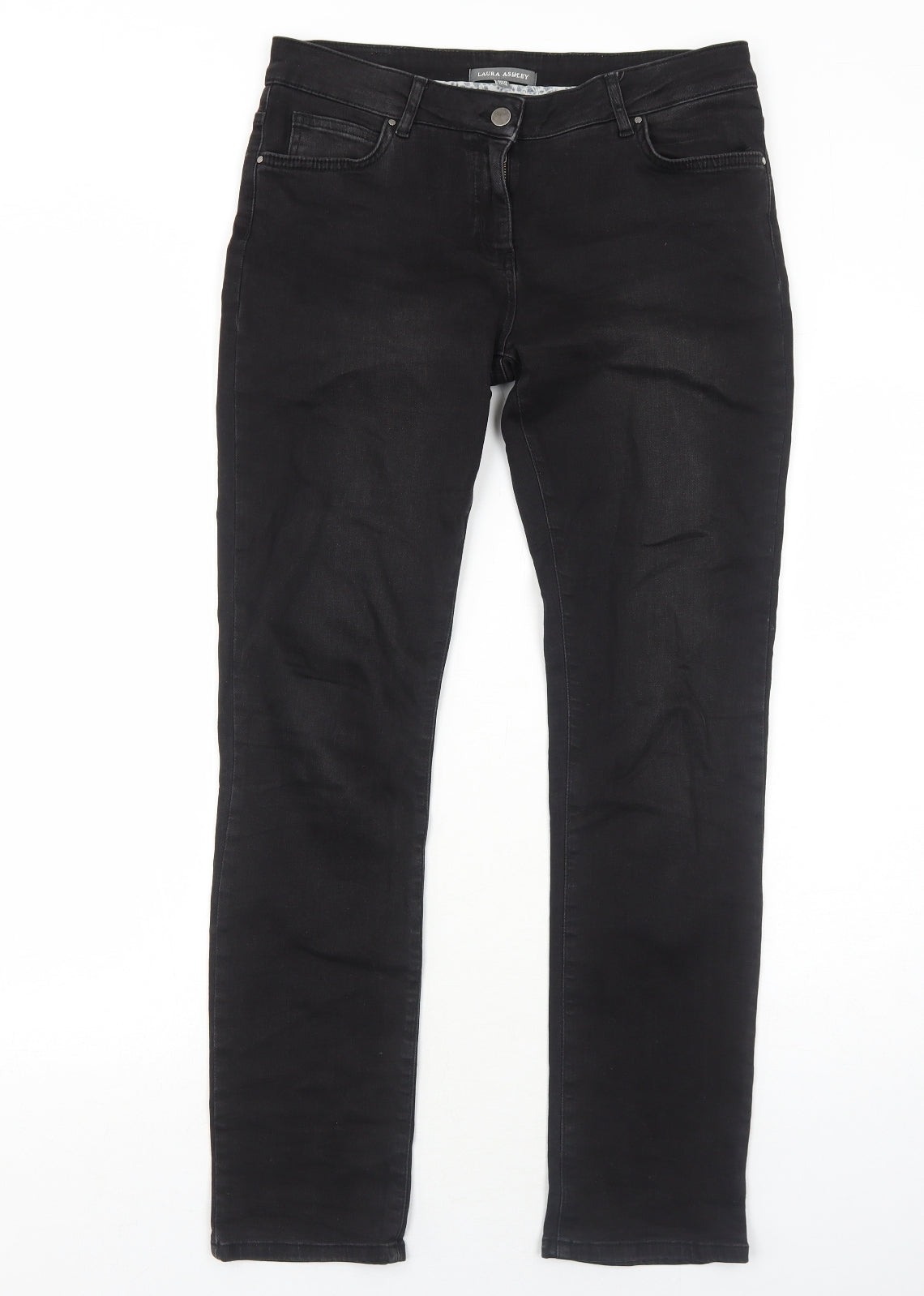 Laura Ashley Womens Black Cotton Straight Jeans Size 12 Regular Zip
