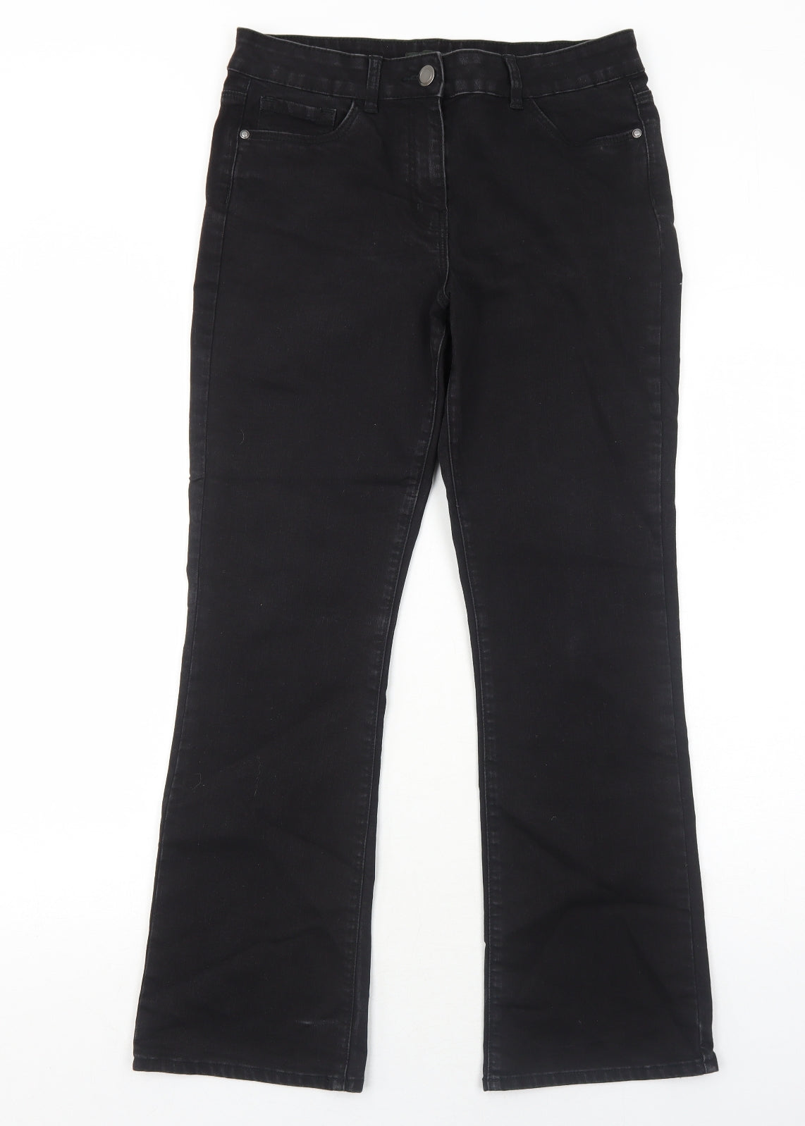 Bonmarché Womens Black Cotton Bootcut Jeans Size 12 Regular Zip