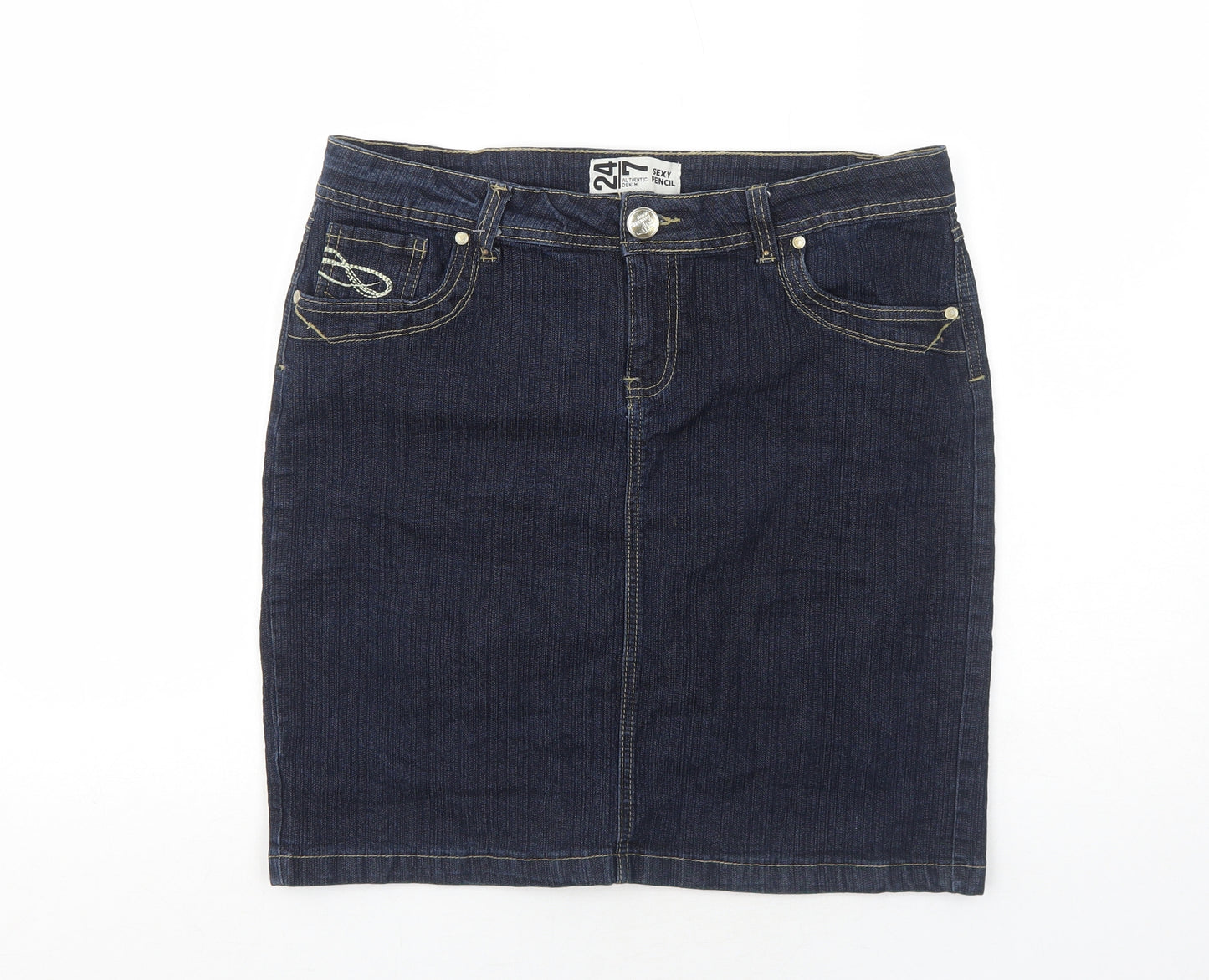 Denim 24/7 Womens Blue Cotton A-Line Skirt Size 16 Zip