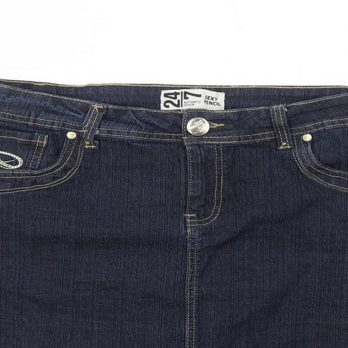Denim 24/7 Womens Blue Cotton A-Line Skirt Size 16 Zip