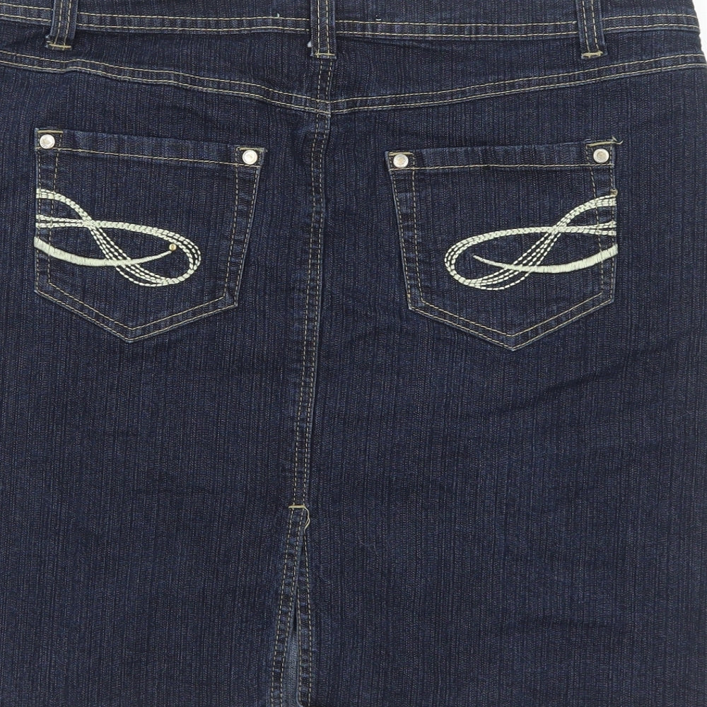 Denim 24/7 Womens Blue Cotton A-Line Skirt Size 16 Zip