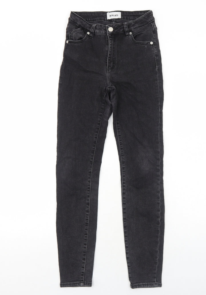 Rollas Womens Black Cotton Skinny Jeans Size 4 Regular Zip
