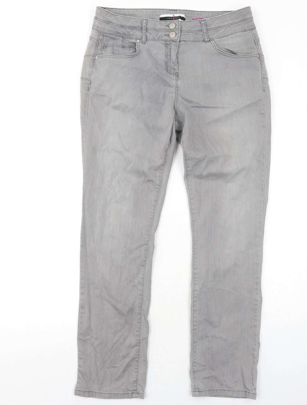 Jasper Conran Womens Grey Cotton Straight Jeans Size 16 Regular Zip