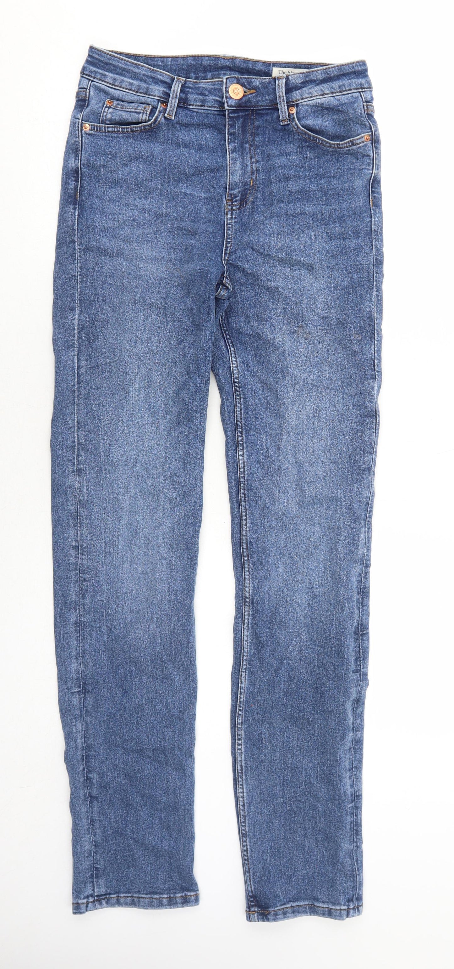 Marks and Spencer Womens Blue Cotton Straight Jeans Size 10 Regular Zip
