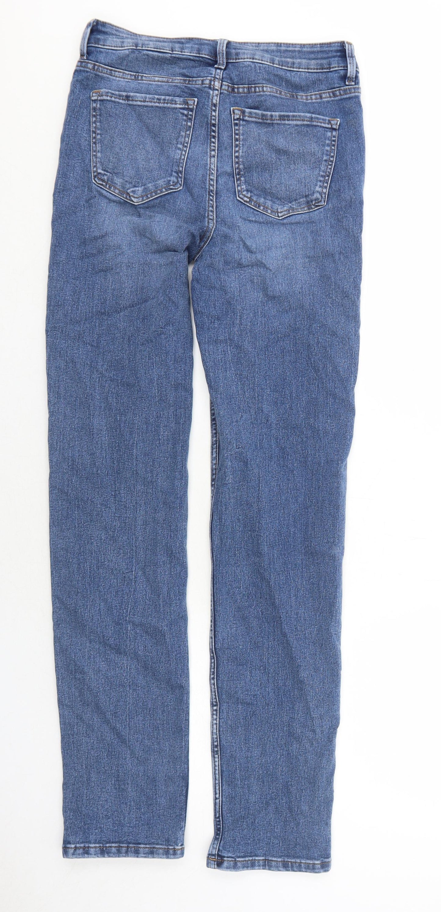 Marks and Spencer Womens Blue Cotton Straight Jeans Size 10 Regular Zip