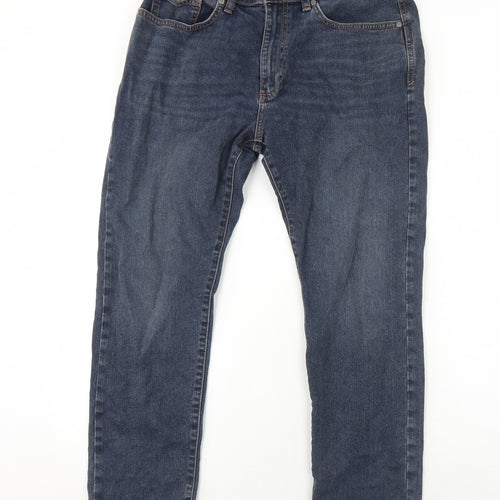 Marks and Spencer Mens Blue Cotton Straight Jeans Size 34 in L29 in Regular Zip