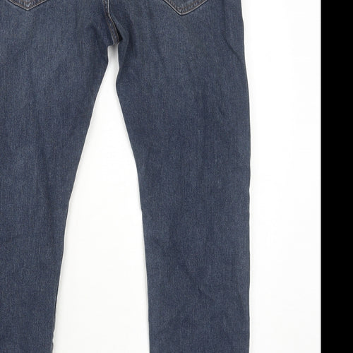 Marks and Spencer Mens Blue Cotton Straight Jeans Size 34 in L29 in Regular Zip