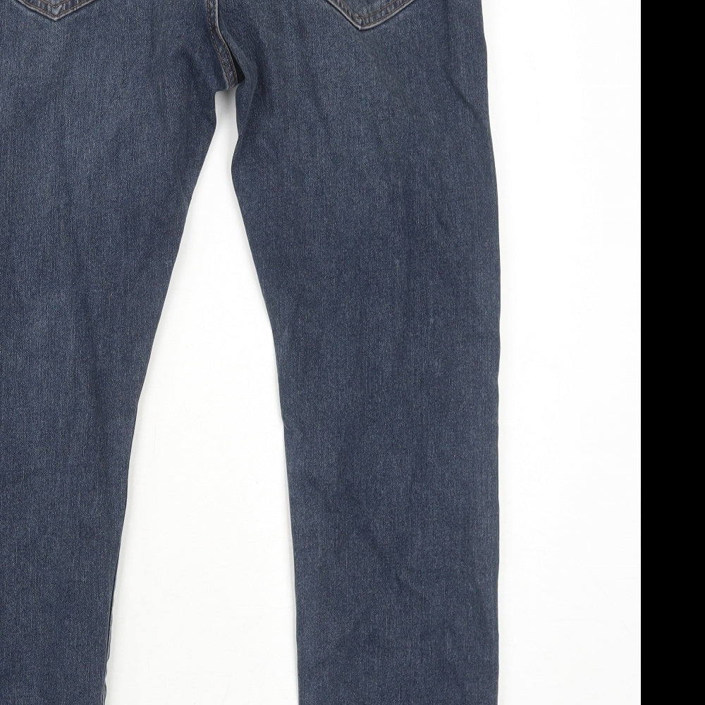 Marks and Spencer Mens Blue Cotton Straight Jeans Size 34 in L29 in Regular Zip