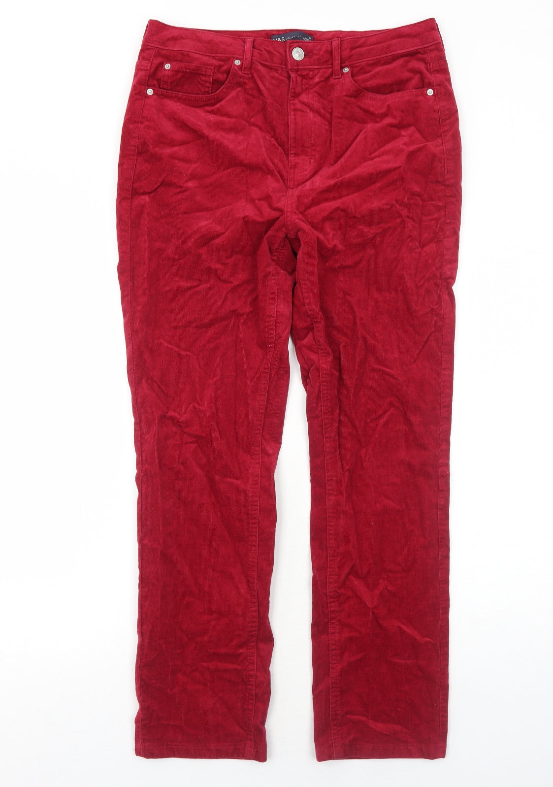 Marks and Spencer Womens Red Cotton Trousers Size 12 Regular Zip