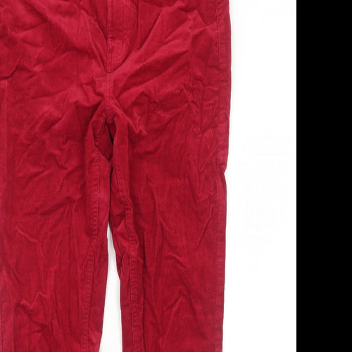 Marks and Spencer Womens Red Cotton Trousers Size 12 Regular Zip